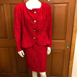Red Lace Oleg Cassini skirt suit 14
